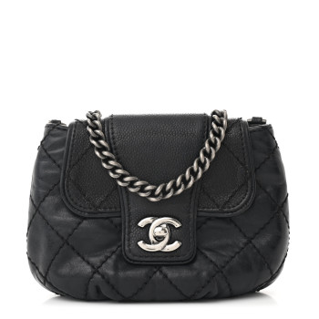 CHANEL Caviar Aged Calfskin Mini Bubble Graphic Messenger Bag Black