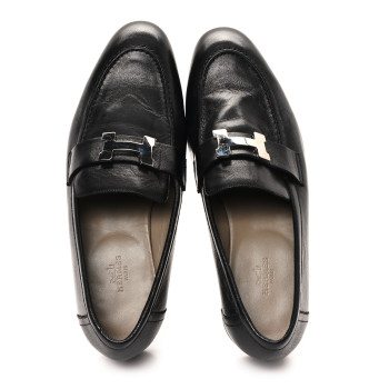 HERMES Goatskin Mens Paris Loafers 41.5 Black