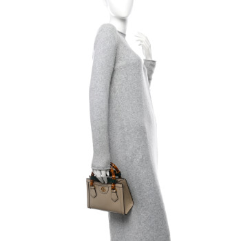 GUCCI Textured Dollar Calfskin Web Mini Diana Tote Bag Oatmeal Vintage Green
