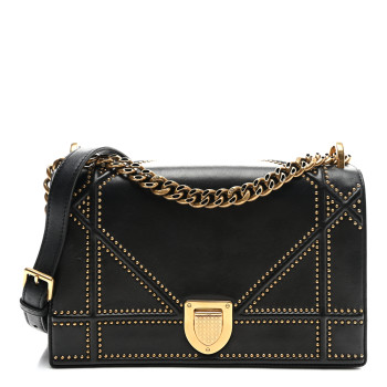 CHRISTIAN DIOR Lambskin Studded Medium Diorama Flap Bag Black