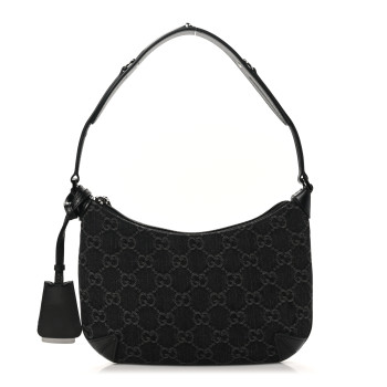 GUCCI Jacquard Black Denim GG Monogram Horsebit Slim Small Shoulder Bag Black Grey