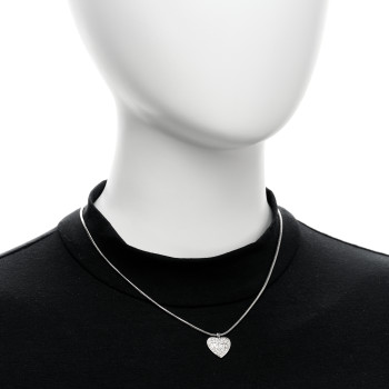CHRISTIAN DIOR Metal Crystal Logo Heart Pendant Necklace Silver