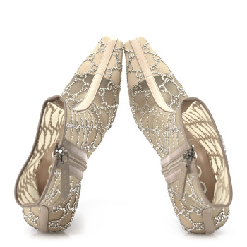 GUCCI Tela Retino Kid Scamosciato Crystal GG Monogram Square Demi Boot 38.5 Light Powder Skin Rose