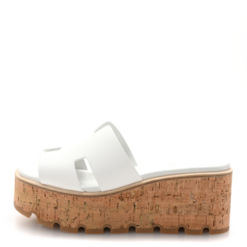 HERMES Calfskin Cork Eze 30 Sandals 37 White