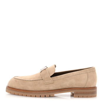 HERMES Suede Goatskin Womens Faubourg Loafers 41 Beige Argile