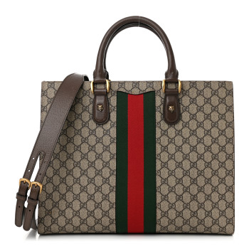 GUCCI GG Supreme Monogram Web XL Animalier Top Handle Tote Brown