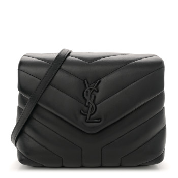 SAINT LAURENT Calfskin Y Quilted Monogram Monochrome Toy Loulou Crossbody Bag Black
