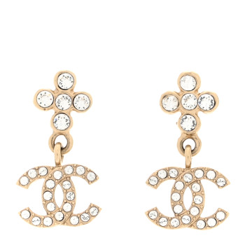 CHANEL Crystal CC Cross Drop Earrings Gold