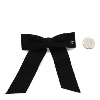 CHANEL Grosgrain Bow CC Hair Clip Black