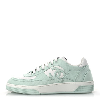 CHANEL Cotton Sneakers 39.5 Light Turquoise White
