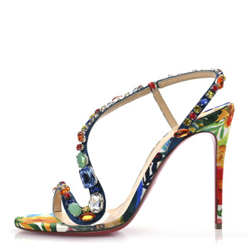 CHRISTIAN LOUBOUTIN Crepe Satin Rosapetra 100 Sandals 38 Ludwig Multi
