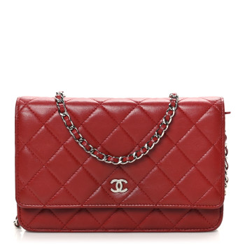 CHANEL Lambskin Quilted Wallet On Chain WOC Red