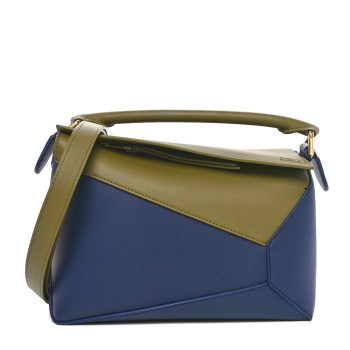 LOEWE Calfskin Small Puzzle Edge Bag Olive Abyss Blue