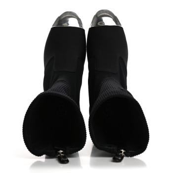 CHANEL Grosgrain Knit Cap Toe CC Sock Boots 39 Black Silver