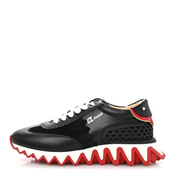CHRISTIAN LOUBOUTIN Calfskin Suede Patent Womens Loubishark Sneakers 39.5 Black Loubi