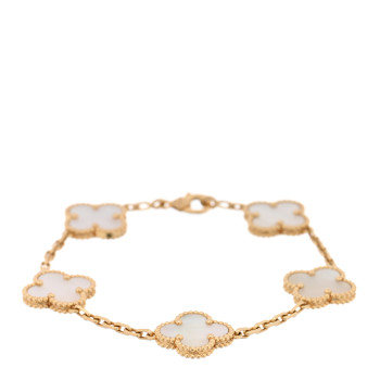VAN CLEEF & ARPELS 18K Yellow Gold Mother of Pearl 5 Motifs Vintage Alhambra Bracelet