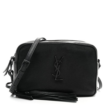 SAINT LAURENT Lambskin Monogram Small Lou Camera Bag Black
