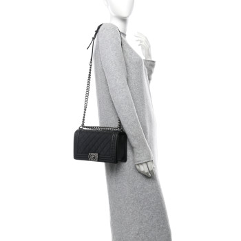 CHANEL Calfskin Stitched Medium Boy Flap Black