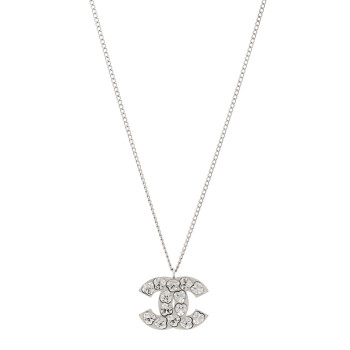 CHANEL Heart Crystal CC Necklace Silver CHANEL Heart Crystal CC Necklace Silver
