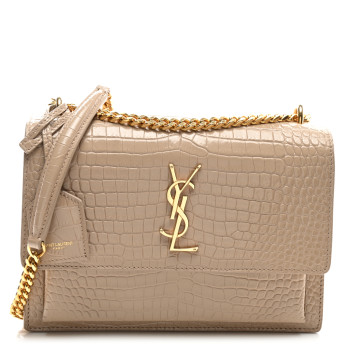 SAINT LAURENT Calfskin Crocodile Embossed Medium Monogram Sunset Dark Beige