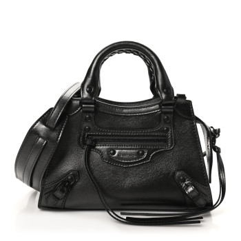 BALENCIAGA Smooth Calfskin Neo Classic Black Hardware Mini City Gunmetal