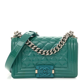 CHANEL Patent Calfskin Quilted Small Plexiglass Boy Flap Blue