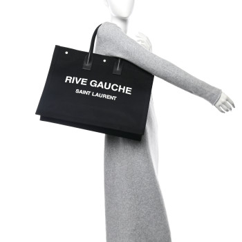 SAINT LAURENT Linen Calfskin Rive Gauche Tote Tote Black
