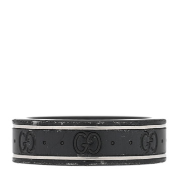 GUCCI Black Synthetic Corundum 18K White Gold 7mm Icon Band Ring