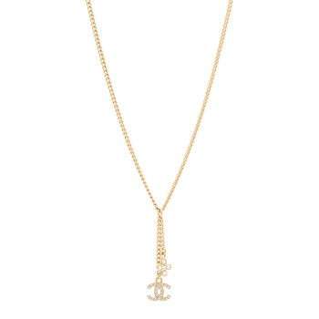 CHANEL Ruthenium Crystal Flower CC Lariat Necklace Gold