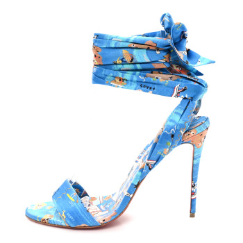 CHRISTIAN LOUBOUTIN Crepe Satin Greekaba Du Desert 100 Sandal 38 Blue Multicolor