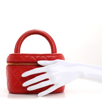 CHANEL Lambskin Quilted Vanity Case Red