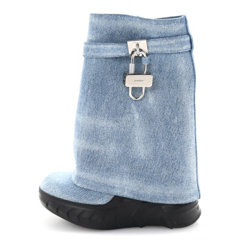 GIVENCHY Washed Denim Shark Lock Biker Ankle Boots 35 Blue