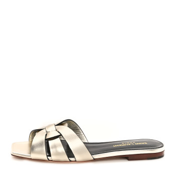 SAINT LAURENT Metallic Calfskin Nu Pied 05 Slide Sandals 35 Platino