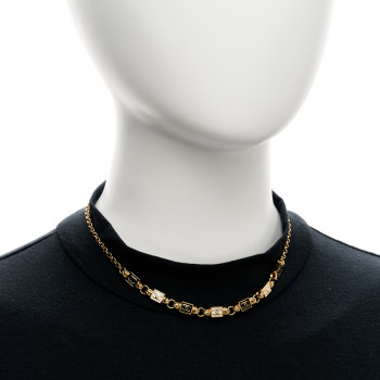 CHANEL Metal Enamel CC Squares Choker Gold White Black
