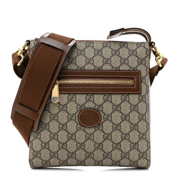 GUCCI GG Supreme Monogram Azalea Calfskin Retro Interlocking G Flat Messenger Bag Beige Ebony Brown Sugar