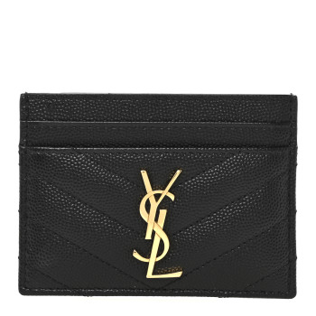 SAINT LAURENT Grain De Poudre Matelasse Chevron Monogram Credit Card Case Black
