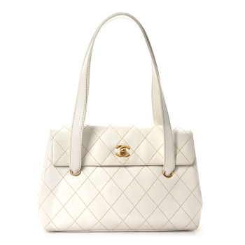 CHANEL Calfskin Wild Stitch Shoulder Bag White