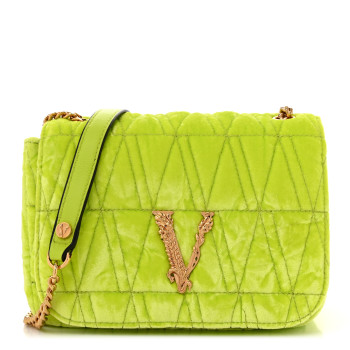 VERSACE Velvet Quilted Virtus Shoulder Bag Green