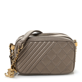 CHANEL Metallic Lambskin Mini Coco Boy Camera Case Dark Gold