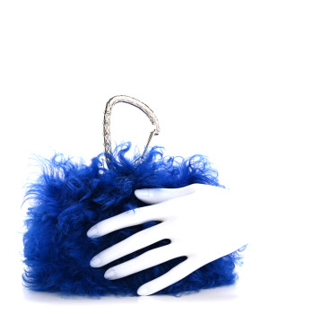 CHANEL Shearling Lambskin CC Hook Card Holder Blue