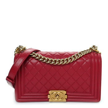 CHANEL Lambskin Quilted Medium Boy Flap Red