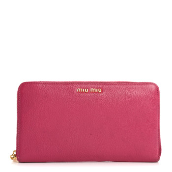 MIU MIU Goatskin Madras Zip Around Wallet Pink