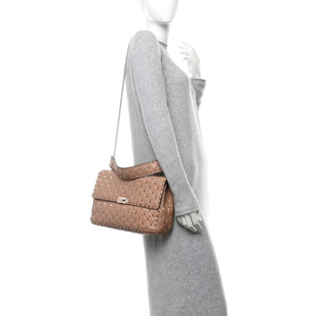 VALENTINO GARAVANI Nappa Large Rockstud Spike Shoulder Bag Poudre