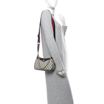 GUCCI GG Supreme Monogram Textured Dollar Calfskin Web Small Ophidia GG Handbag Beige Blue