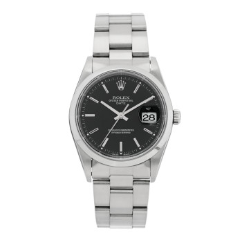 ROLEX Stainless Steel 34mm Oyster Perpetual Date Watch Black 15200