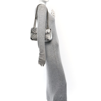 GUCCI Metallic Calfskin Matelasse Small GG Marmont Shoulder Bag Silver
