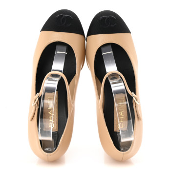 CHANEL Lambskin Cap Toe CC Mary Jane Pumps 36.5 Beige Black CHANEL Lambskin Cap Toe CC Mary Jane Pumps 36.5 Beige Black