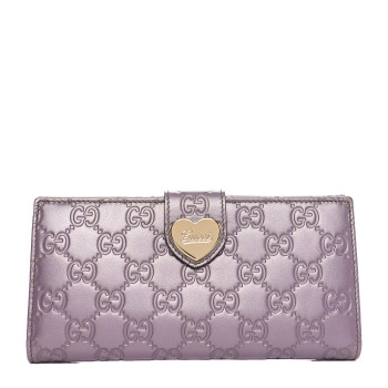 GUCCI Metallic Soft Guccissima Heart Continental Wallet Lilac