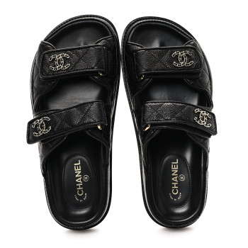 CHANEL Grained Calfskin Velcro Dad Sandals 35 Black