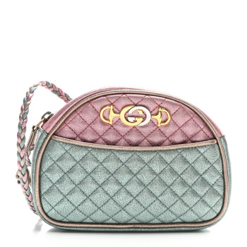 GUCCI Laminated Nappa Trapuntata Mini Zumi Dome Shoulder Bag Rosa Lago Rame